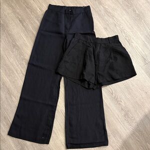 H&M Black Wide-Leg Pants with Matching Black Shorts - Women's Linen bundle